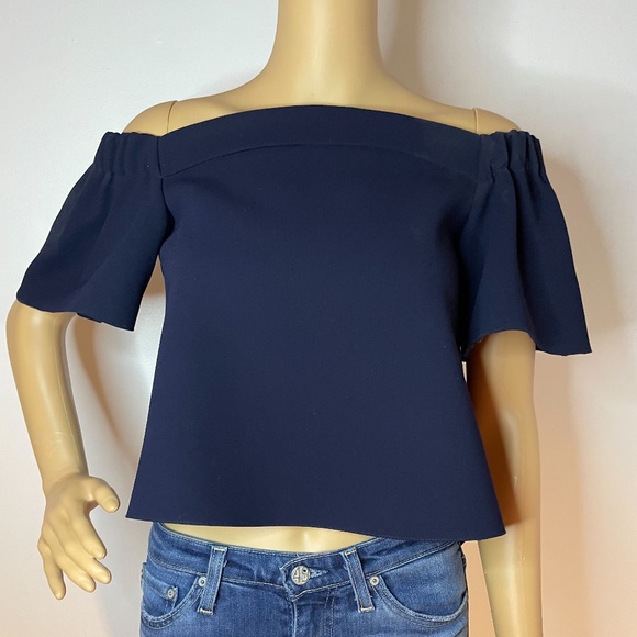 Topshop Tops - Navy Topshop off the shoulder, ruffled crop top!